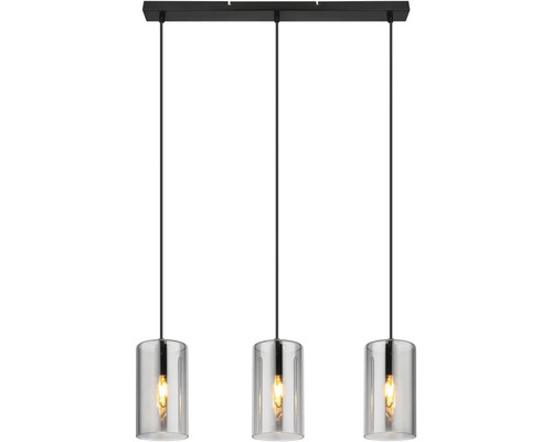 Závěsné svítidlo se třemi lampami a cylindrickými skleněnými stínidly