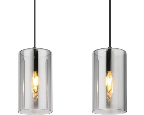 Dvě závěsná svítidla s válcovým skleněným stínidlem