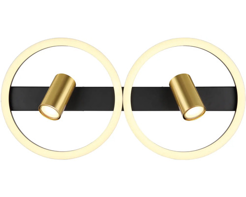 LED nástěnné svítidlo se dvěma kulatými světly a spoty