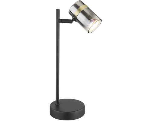 Černá stolní lampa s nastavitelnou hlavou a kovovými prvky