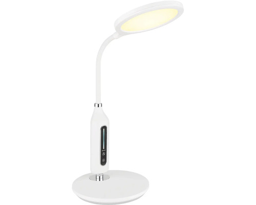 Bílá LED stolní lampa s flexibilním ramenem a kulatou hlavou lampy