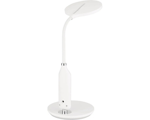 Bílá LED stolní lampa s kulatou hlavou a ohebným ramenem