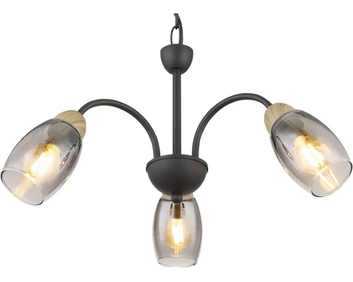 Závěsné svítidlo se třemi svítidly z kovu a skla