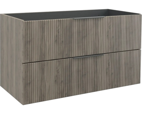 Koupelnová skříňka pod umyvadlo Jungborn QUATTRO ořech 100 x 55 x 46 cm 55702 Skříňka pod umyvadlo se dvěma zásuvkami a rýhovaným dřevěným vzhledem