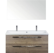 Umyvadlová skříňka se zrcadlem, dvěma zásuvkami a umyvadlem na desku