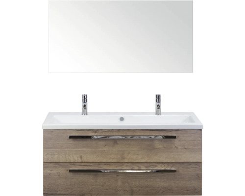 Koupelnová sestava Sanox Seville 121 cm tabacco 81766439 Umyvadlová skříňka se zrcadlem, dvěma zásuvkami a umyvadlem na desku