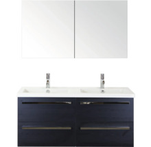 Umyvadlová skříňka se dvěma umyvadly, spodní skříňkou a zrcadlovou skříňkou do koupelny