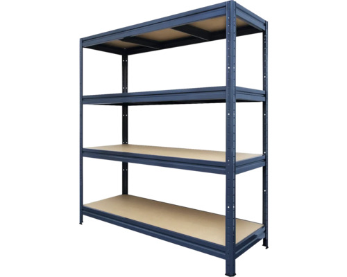 Kovový regál KAISERTHAL Heavy Rack 1770 x 1600 x 600 mm 4 police, nosnost 2400 kg, šedá Skladovací regál se čtyřmi úrovněmi a kovovým rámem