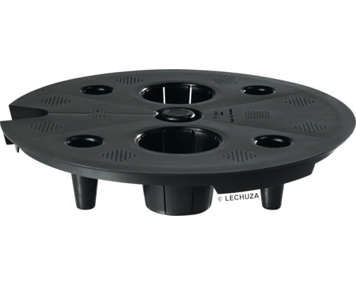 Černý pěstební talíř Lechuza s několika otvory pro rostliny.