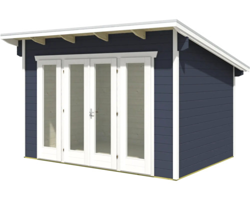 Zahradní domek s dvoukřídlými dveřmi a sedlovou střechou