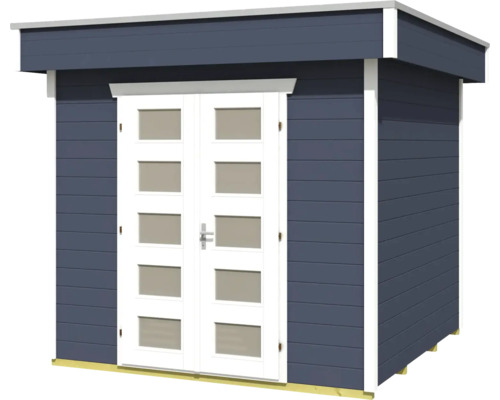 Zahradní domek s dvoukřídlými dveřmi a okny