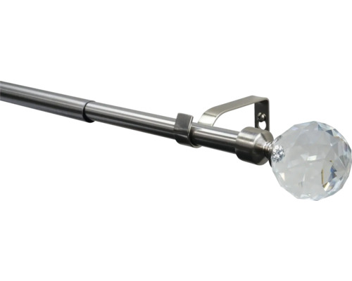 Záclonová souprava Ø16/19 mm RHO nerezová ocel / sklo 120-210 cm Záclonová tyč s křišťálovou koulí a nástěnným držákem