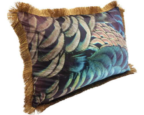Dekorační polštář se vzorem peří a třásněmi