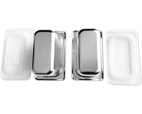 Dvě nerezové vestavné rukojeti s odpovídajícími plastovými kryty