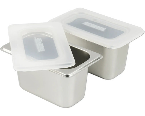 Dvě nerezové nádoby s odpovídajícími víčky