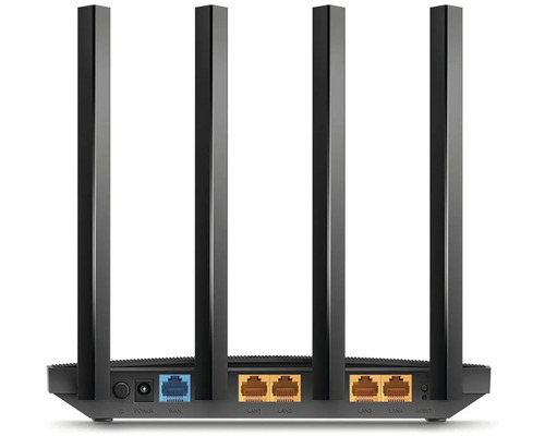 Wi-Fi router se čtyřmi anténami a připojovacími porty