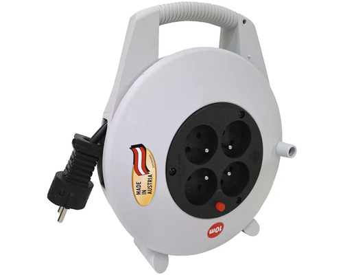 Prodlužovací kabel s bubnem, čtyřmi zásuvkami a držadlem