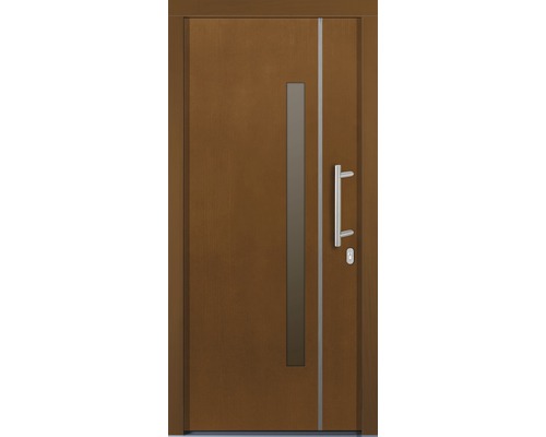 Vchodové dveře s klikou, úzkým okenním panelem a úzkou ozdobnou lištou