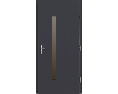 Šedé vchodové dveře s úzkým průzorem