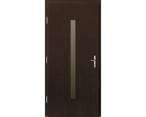 Hnědé vchodové dveře se skleněnou vložkou