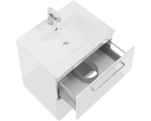 Skříňka pod umyvadlo s otevřenou zásuvkou a umyvadlem