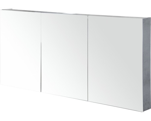 Zrcadlová skříňka Sanox 140 x 13 x 65 cm beton antracitově šedá 3 dvířka oboustranně zrcadlové