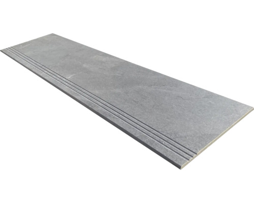 Dlažba na schody imitace kamene NARVIK silver 30x120 cm Šedý nášlap s rýhovaným povrchem