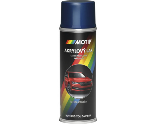 MOTIP ŠKODA Autolak ve spreji Modrá Laguna Metalická 200 ml Sprej s akrylátovým lakem Motip s obrázkem auta