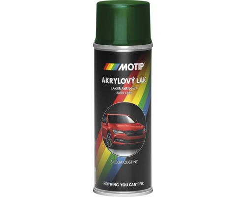MOTIP ŠKODA Autolak ve spreji Zelená Natur Metalická 200 ml Sprej s akrylovým lakem Motip s obrázkem auta