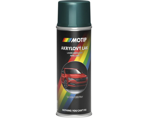 MOTIP ŠKODA autolak ve spreji zelená smaragd metalíza 200 ml: Sprej Motip akrylová barva s obrázkem automobilu