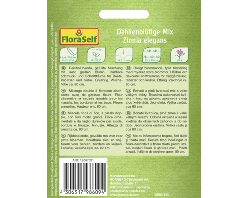Balení semen Dahlia-flowered Mix Zinnia elegans