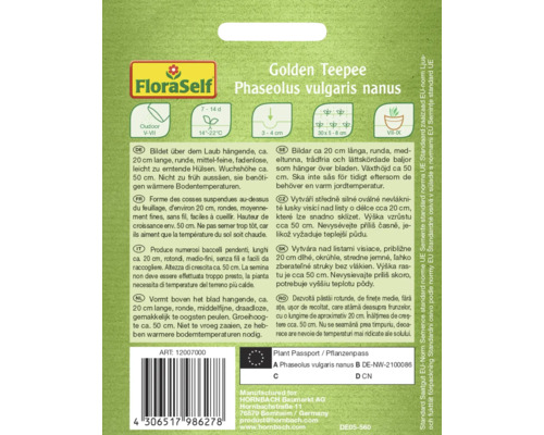 Balení semen Golden Teepee Phaseolus vulgaris nanus