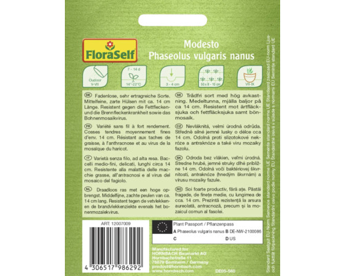 Balení semen Phaseolus vulgaris nanus Modesto