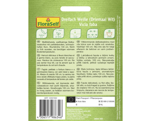 Balení semen trojitých bílých bobů