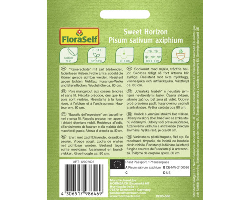 Balení semen hrachu cukrového odrůdy Sweet Horizon