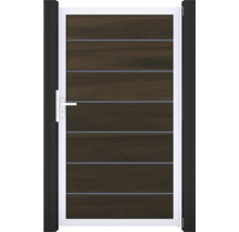 Zahradní branka s dřevěným vzhledem a kovovým rámem