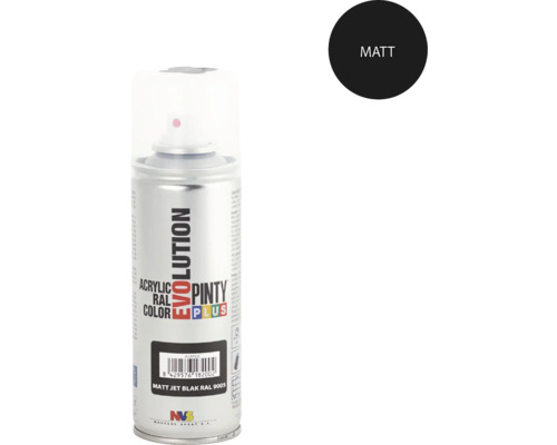 Barva ve spreji EVOLUTION RAL9005 černý mat 200 ml Pinty Plus Evolution sprej s matným povrchem