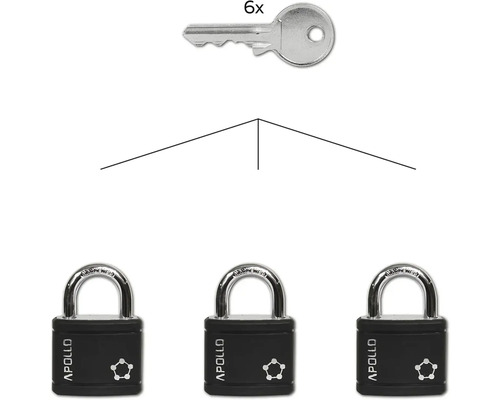 Sada ocelových visacích zámků RV.APOLLO.35.SET3.CRN na společný uzávěr SU, 3 ks