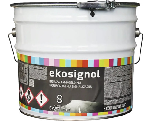 Barva na vodorovné značení v kovovém kbelíku.