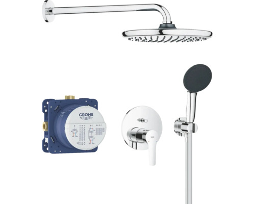 Sprchový systém s hlavovou sprchou, ruční sprchou, podomítkovým termostatem a instalační krabicí