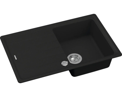 Černý dřez s odkapávací plochou a odtokem
