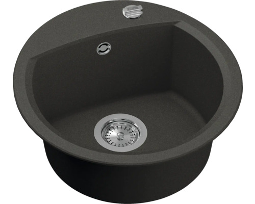 Granitový dřez s kulatou vanou a odtokovou armaturou