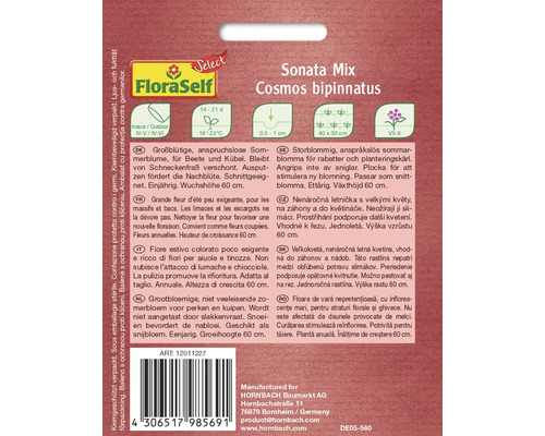 FloraSelf Sonata Mix Cosmos bipinnatus Informace na obalu