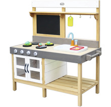 Dřevěná dětská kuchyňka s dřezem, varnými deskami a tabulí
