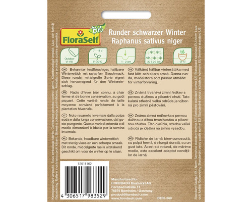 Balení semen kulaté černé zimní ředkve odrůdy Raphanus sativus niger od FloraSelf Bio