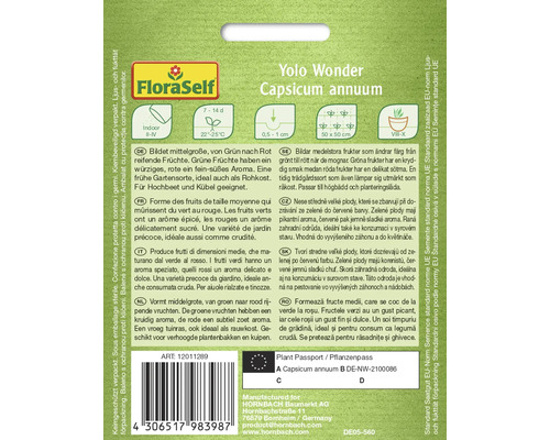 Logo FloraSelf. Yolo Wonder Capsicum annuum rostlinolékařský pas.