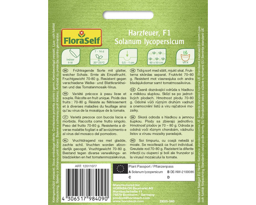 Balení semen rajčat Harzfeuer F1 Solanum lycopersicum