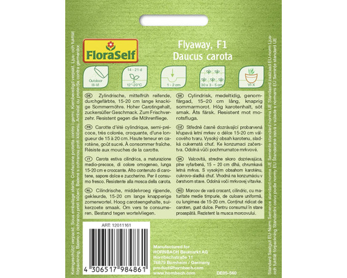 Balení s informacemi o semenech mrkve Flyaway F1 Daucus carota