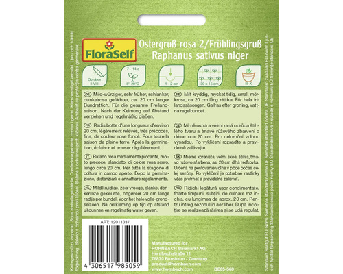 FloraSelf ředkvička Ostergruß rosa 2/Frühlingsgruß, Raphanus sativus niger