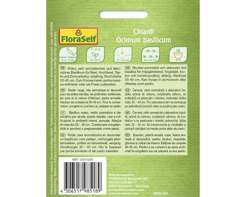 Balení červené bazalky odrůdy Chianti